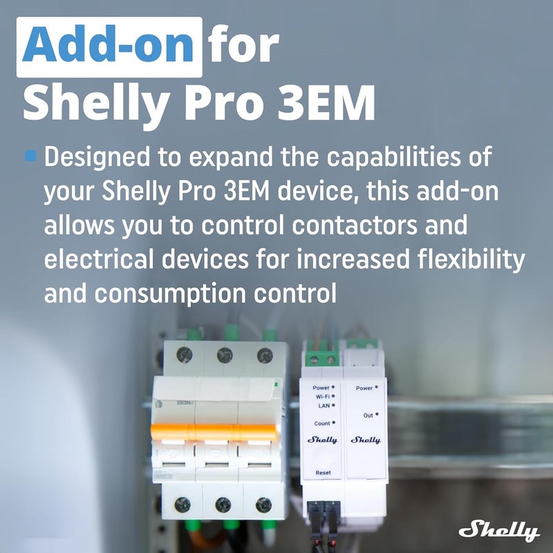 Shelly Pro 3EM Switch Add-On | Add-On Pro 3EM Dry Contacts DIN Rail Mounting | Home Automation | iOS Android app | No Hub Required | Solar Panels | Wind Turbines - Image 2